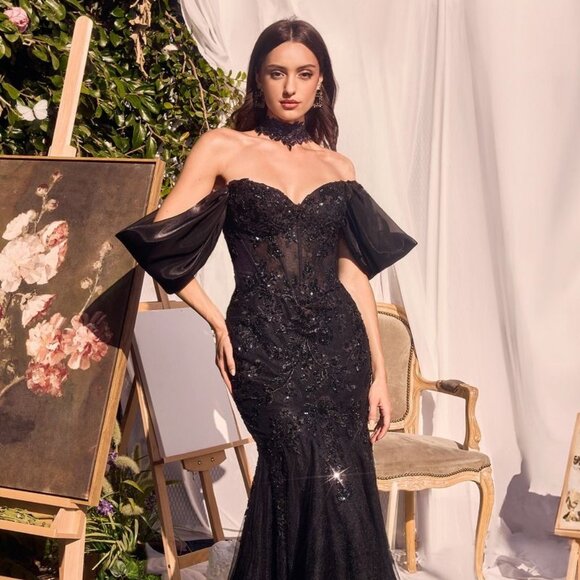 Cinderella Dresses & Skirts - NEW LONG FORMAL SLEEVELESS MERMAID SATIN DRESS EMBROIDERED W/ SEQUINS CD A1354